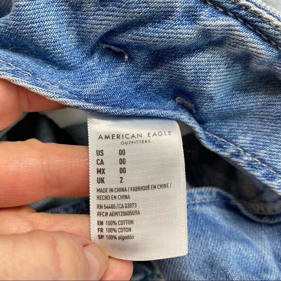 American Eagle Mom Shorts Belted Paper Bag Waist Button Fly Blue Sz 00 - Picture 12 of 14